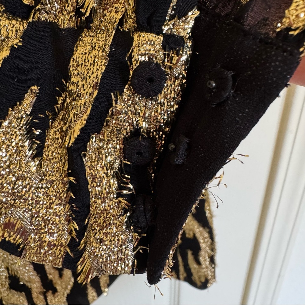 CELINE Paris Black and Gold Lame Patterned Mini Dress FR 38 US2/4 - Picture 5 of 11